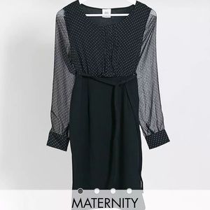 Mamalicious sheer long sleeve midi dress in navy S